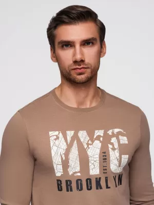 Pánské triko OMBRE OM-LSPT-0131 LIGHT BROWN