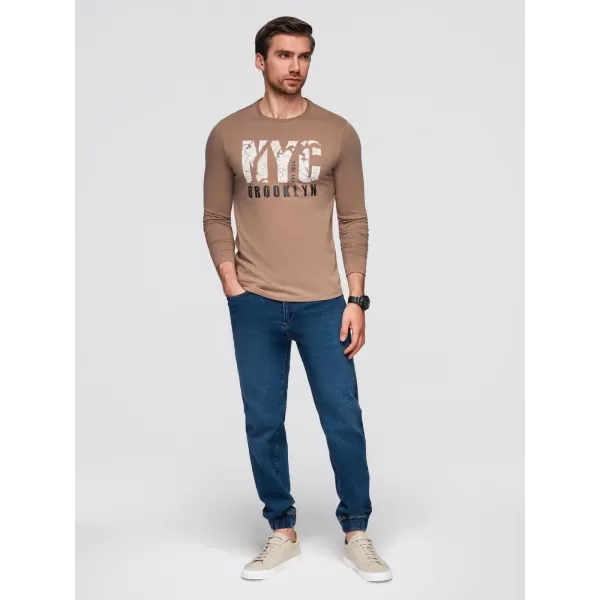  Pánské triko OMBRE OM-LSPT-0131 LIGHT BROWN 