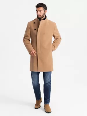 Pánský kabát OMBRE OM-COWC-0141 LIGHT BROWN