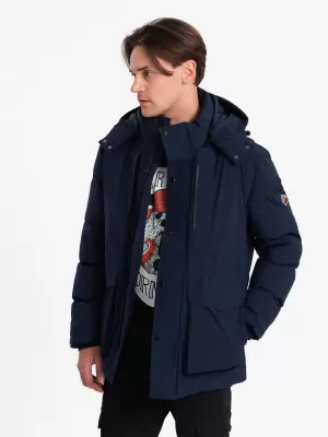 Pánská zimní bunda OMBRE OM-JAHP-0306 NAVY BLUE