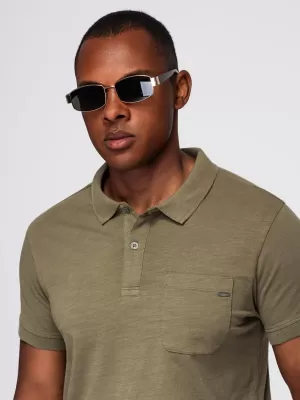 Pánské triko s límečkem OMBRE OM-POWS-0142 DARK OLIVE