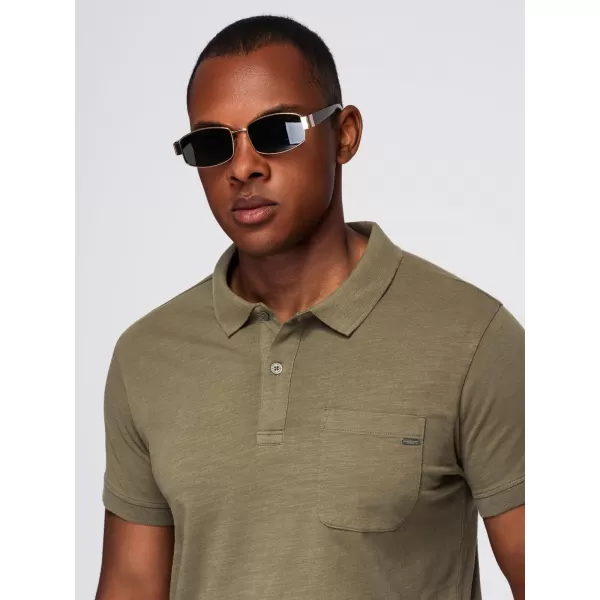  Pánské triko s límečkem OMBRE OM-POWS-0142 DARK OLIVE 