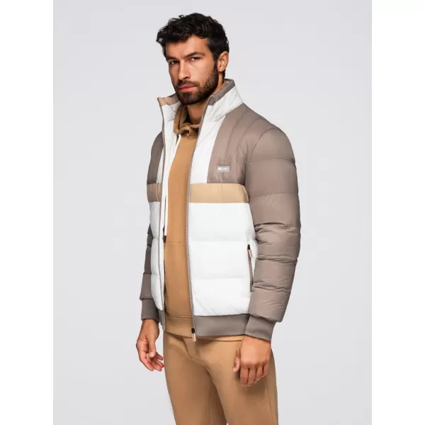  Pánská bunda OMBRE OM-JALP-0296 BEIGE AND WHITE 