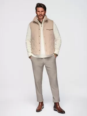 Pánská vesta OMBRE OM-JAVJ-0277 BEIGE