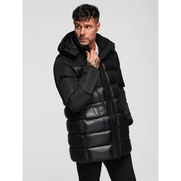  Pánský kabát OMBRE OM-JALJ-0266 V1 BLACK 