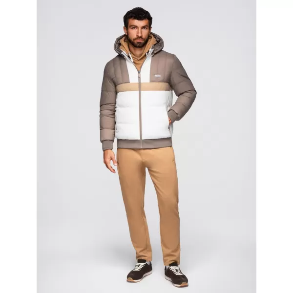  Pánská bunda OMBRE OM-JALP-0296 BEIGE AND WHITE 