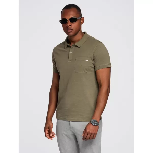  Pánské triko s límečkem OMBRE OM-POWS-0142 DARK OLIVE 