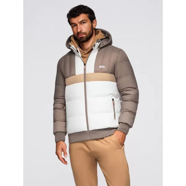  Pánská bunda OMBRE OM-JALP-0296 BEIGE AND WHITE 