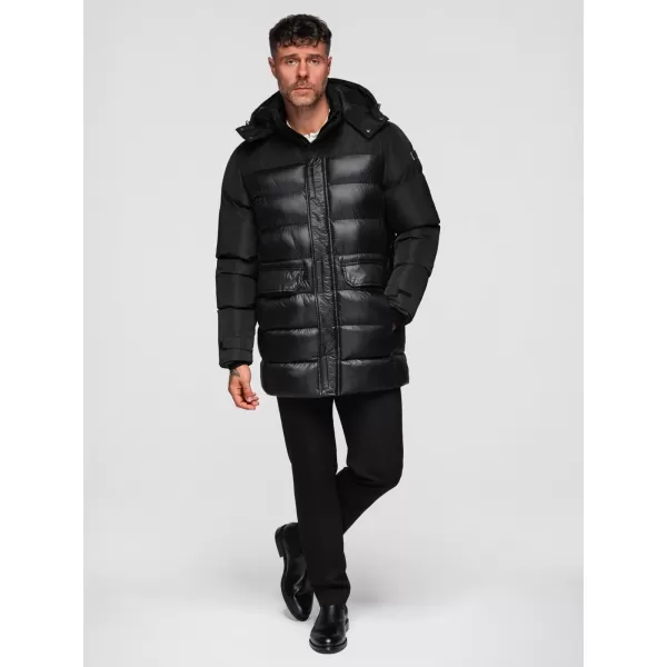  Pánský kabát OMBRE OM-JALJ-0266 V1 BLACK 