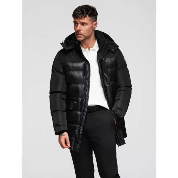  Pánský kabát OMBRE OM-JALJ-0266 V1 BLACK 