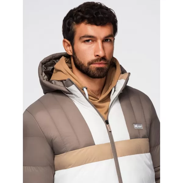  Pánská bunda OMBRE OM-JALP-0296 BEIGE AND WHITE 