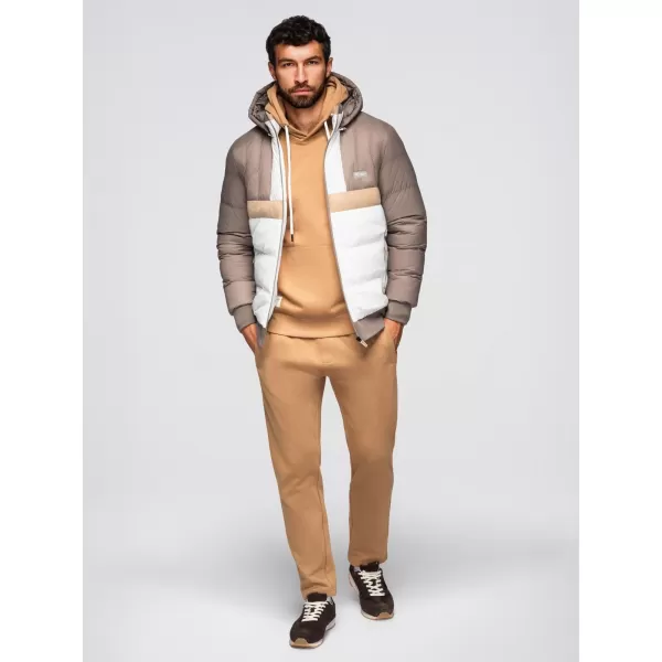  Pánská bunda OMBRE OM-JALP-0296 BEIGE AND WHITE 