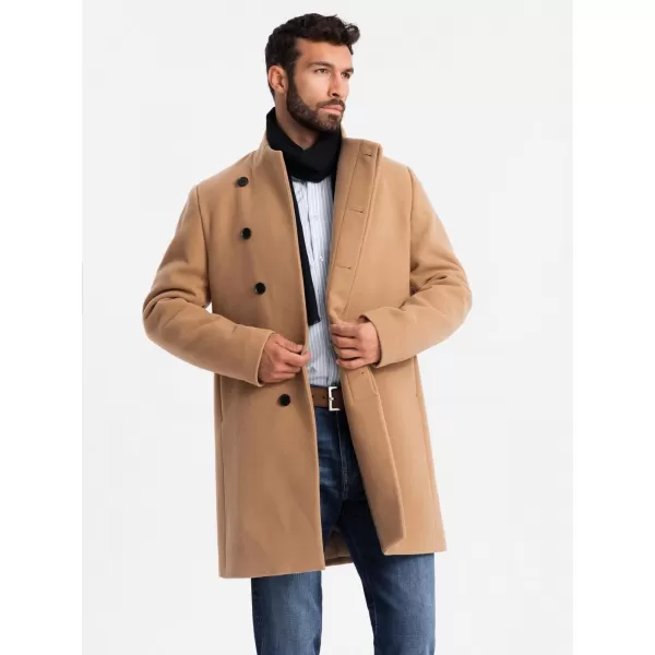  Pánský kabát OMBRE OM-COWC-0141 LIGHT BROWN 