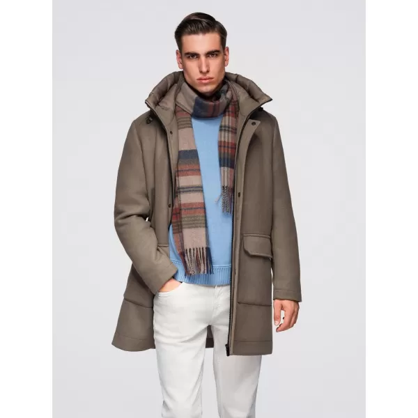  Pánský kabát OMBRE OM-COWC-0132 KHAKI 
