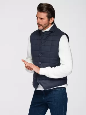 Pánská vesta OMBRE OM-JAVJ-0275 NAVY BLUE MELANGE