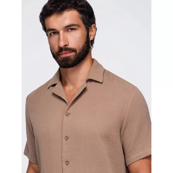  Pánská košile OMBRE OM-SHSS-0223 LIGHT BROWN 