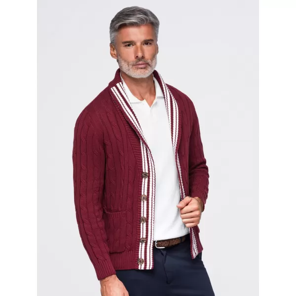  Pánský kardigan OMBRE OM-SWCD-0196 BURGUNDY 