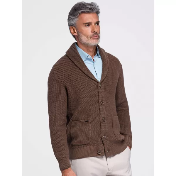  Pánský kardigan OMBRE OM-SWCD-0200 BROWN 