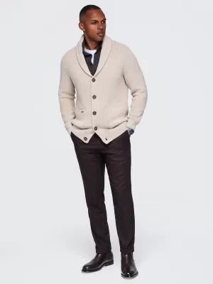 Pánský kardigan OMBRE OM-SWCD-0200 BEIGE