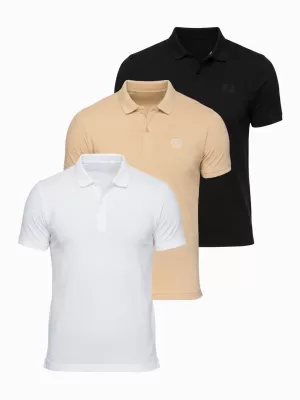 Pánské triko s límečkem OMBRE OM-POBS-0171 BLACK/WHITE/BEIGE