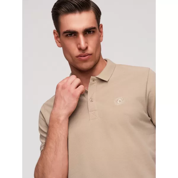  Pánské triko s límečkem OMBRE OM-POBS-0171 WHITE/WHITE/LIGHT BROWN 