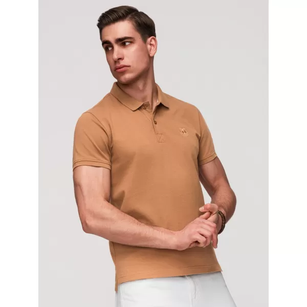  Pánské triko s límečkem OMBRE OM-POBS-0171 WHITE/WHITE/LIGHT BROWN 