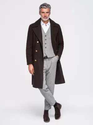 Pánský kabát OMBRE OM-COWC-0156 DARK BROWN