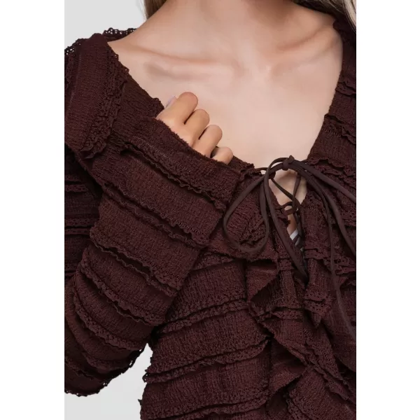  Dámská blůza OMBRE OW-TS-E0067 DARK BROWN 