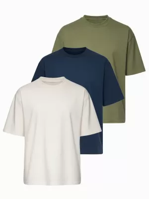 Pánské triko OMBRE OM-TSBC-0291 OFF WHITE/PALE OLIVE/NAVY