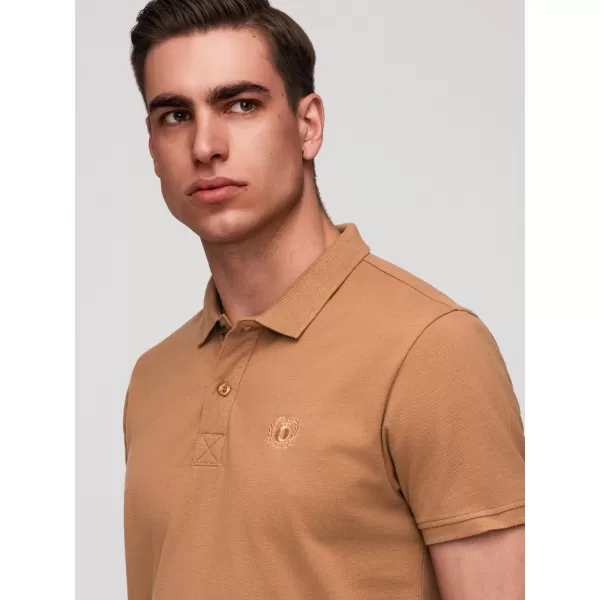  Pánské triko s límečkem OMBRE OM-POBS-0171 WHITE/WHITE/LIGHT BROWN 