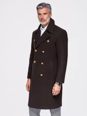Pánský kabát OMBRE OM-COWC-0156 DARK BROWN