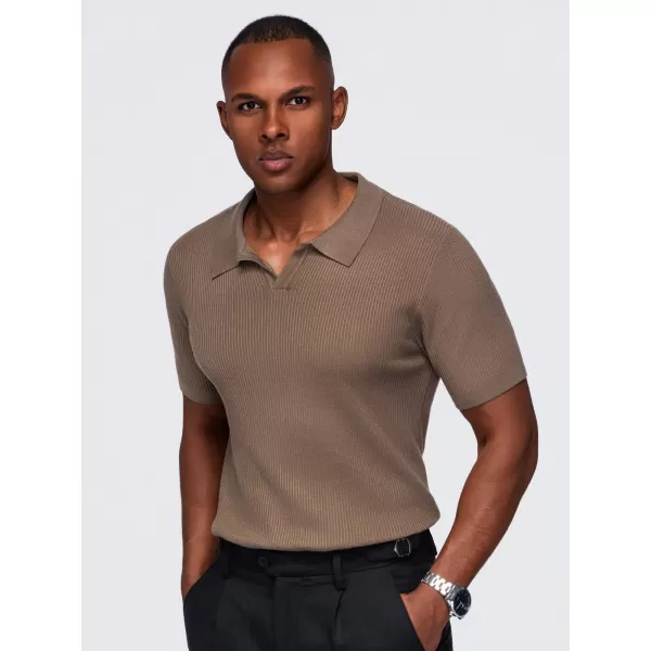  Pánské triko s límečkem OMBRE OM-POSS-0182 LIGHT BROWN 