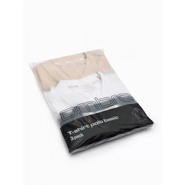  Pánské triko s límečkem OMBRE OM-POBS-0171 BLACK/WHITE/BEIGE 