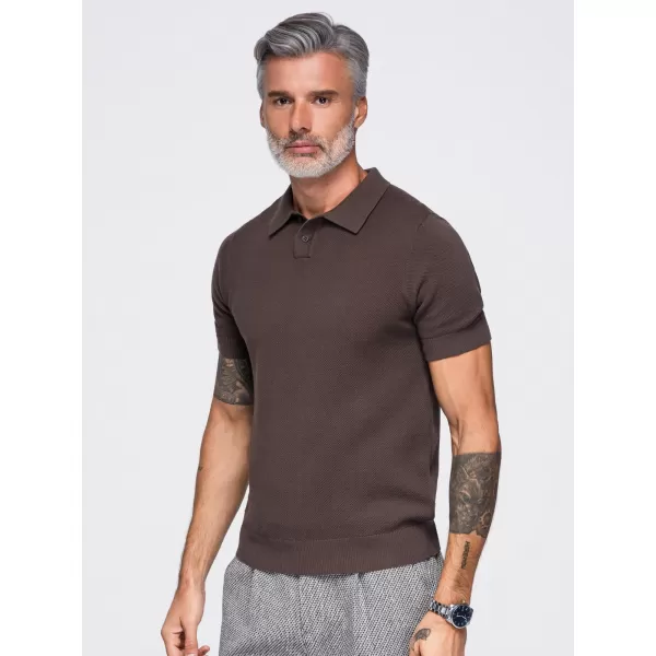  Pánské polo tričko OMBRE OM-POSS-0178 DARK BROWN 