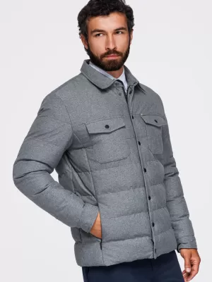 Pánská prošívaná košilová bunda OMBRE OM-JALP-0256 GREY MELANGE