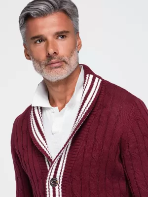 Pánský kardigan OMBRE OM-SWCD-0196 BURGUNDY