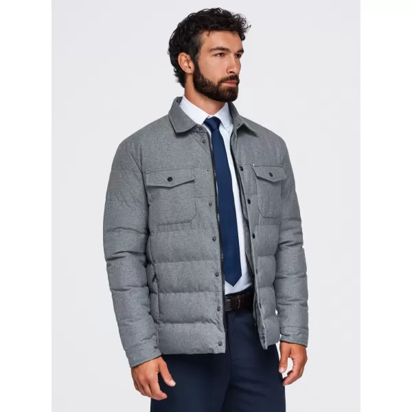  Pánská prošívaná košilová bunda OMBRE OM-JALP-0256 GREY MELANGE 