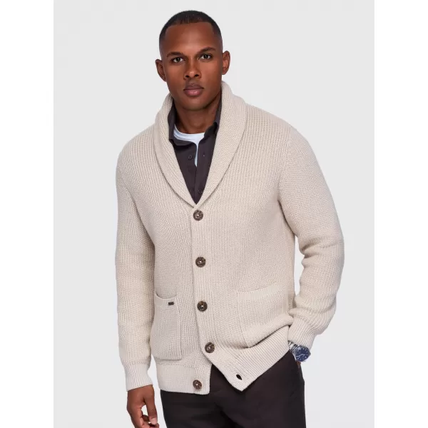  Pánský kardigan OMBRE OM-SWCD-0200 BEIGE 