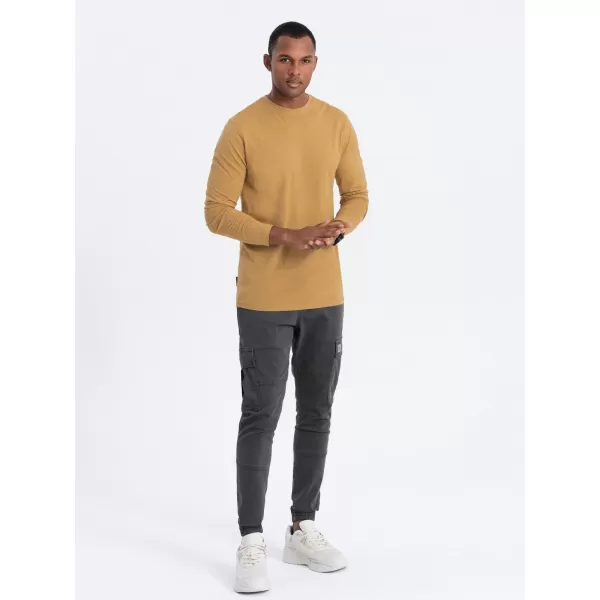  Pánské triko s dlouhým rukávem OMBRE OM-LSBL-0106 MUSTARD 
