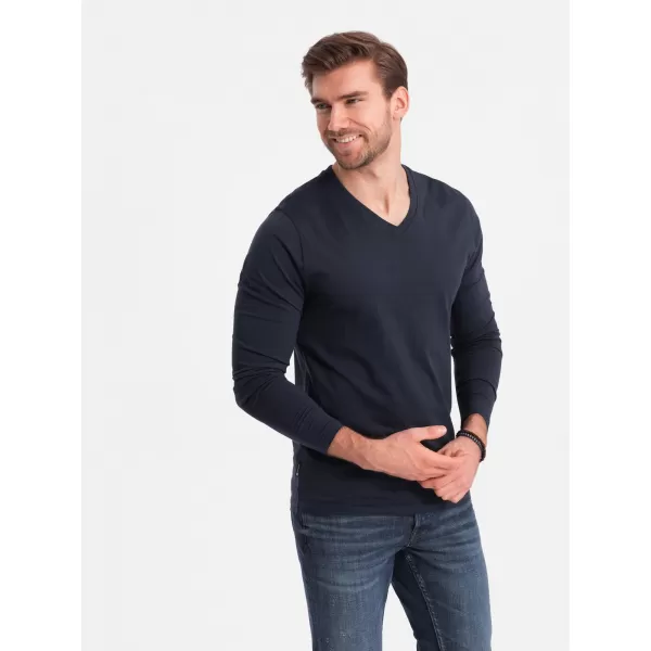  Pánské triko s dlouhým rukávem OMBRE OM-LSBL-0108 NAVY BLUE 