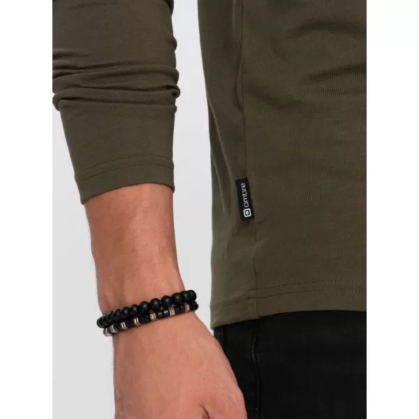  Pánské triko s dlouhým rukávem OMBRE OM-LSBL-0106 DARK OLIVE 