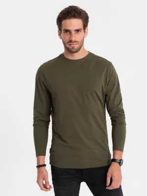 Pánské triko s dlouhým rukávem OMBRE OM-LSBL-0106 DARK OLIVE