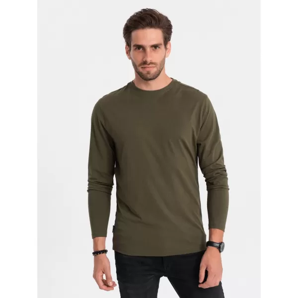  Pánské triko s dlouhým rukávem OMBRE OM-LSBL-0106 DARK OLIVE 