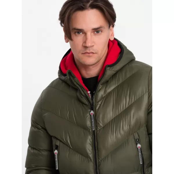  Pánská zimní bunda OMBRE OM-JAHP-0145 DARK OLIVE GREEN 