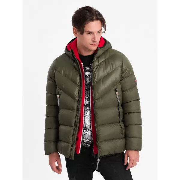  Pánská zimní bunda OMBRE OM-JAHP-0145 DARK OLIVE GREEN 
