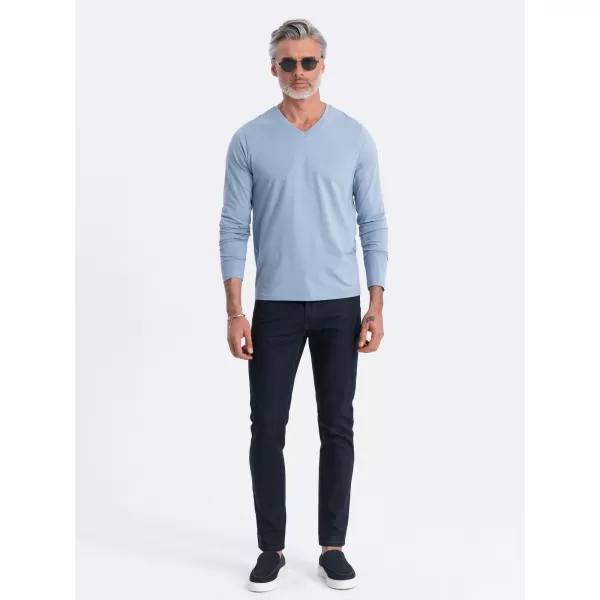  Pánské triko s dlouhým rukávem OMBRE OM-LSBL-0108 BLUE DENIM 