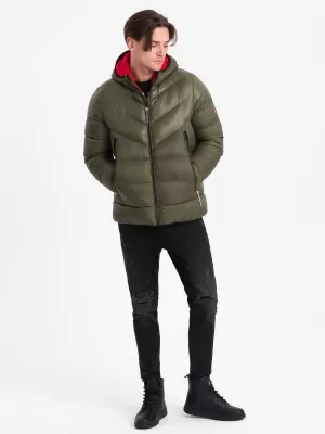 Pánská zimní bunda OMBRE OM-JAHP-0145 DARK OLIVE GREEN
