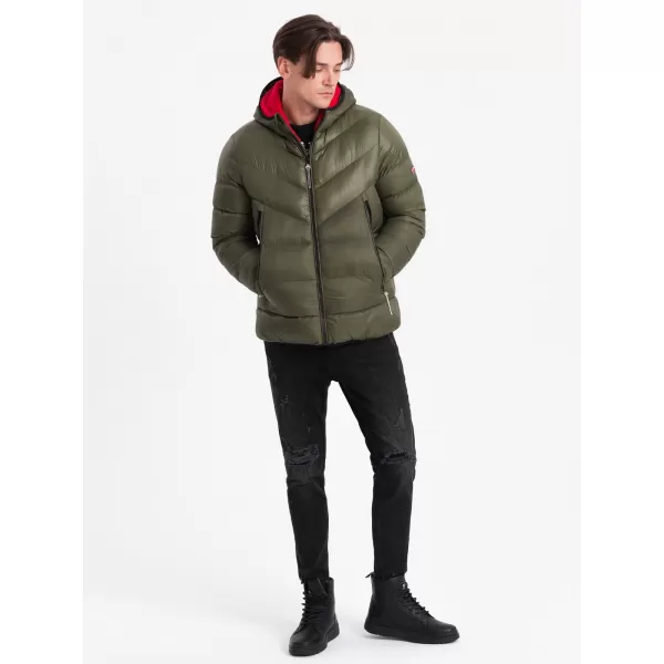  Pánská zimní bunda OMBRE OM-JAHP-0145 DARK OLIVE GREEN 