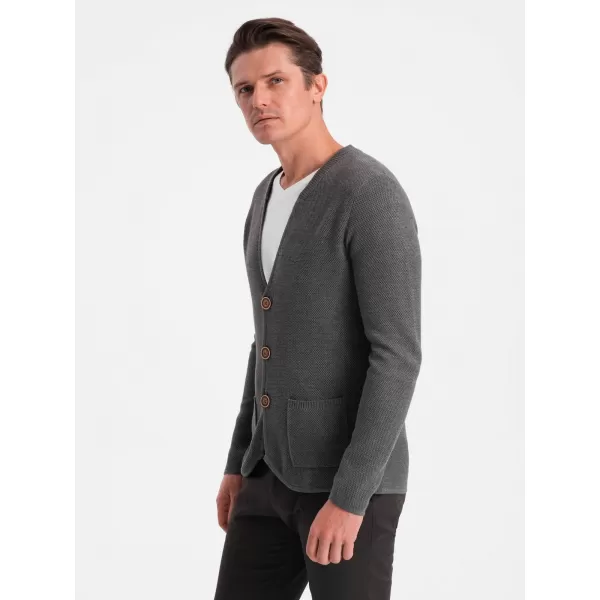  Pánský svetr OMBRE OM-SWCD-0109 GRAPHITE MELANGE 