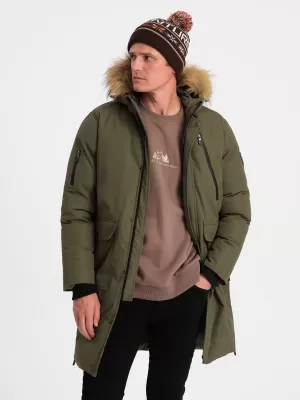 Pánská zimní bunda OMBRE OM-JALJ-0148 DARK OLIVE GREEN